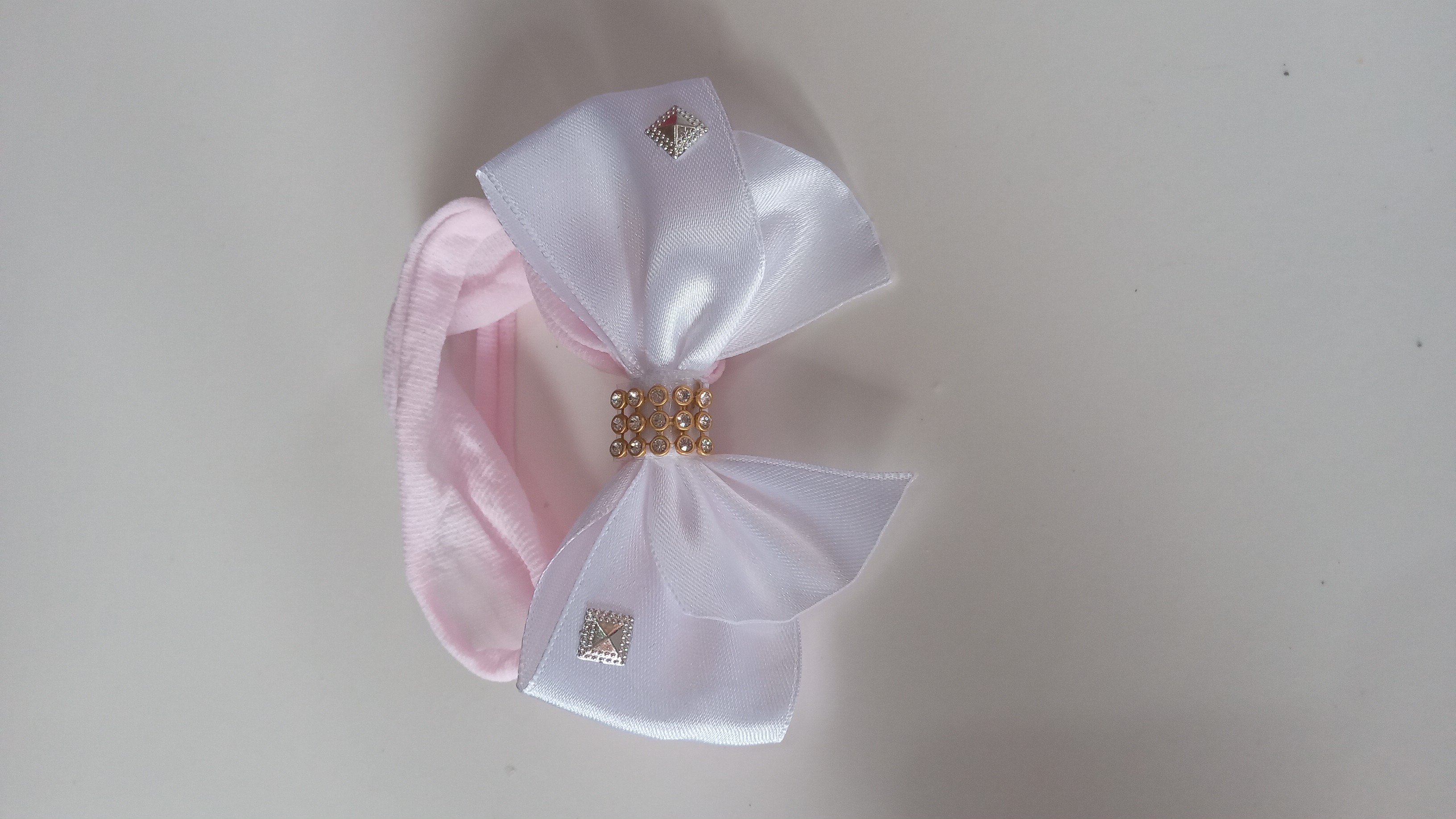 Faixa de cabelo rosa bebe com branco